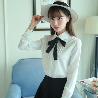 Áo sơ mi nữ trắng thắt nơ