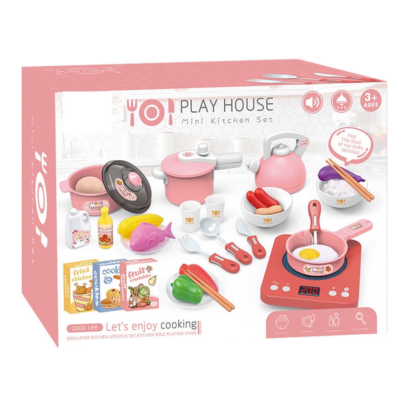 Đồ chơi nấu ăn, đồ chơi nhà bếp cho bé màu hồng, màu bạc xinh xắn, nhiều chi tiết, chất liệu an toàn