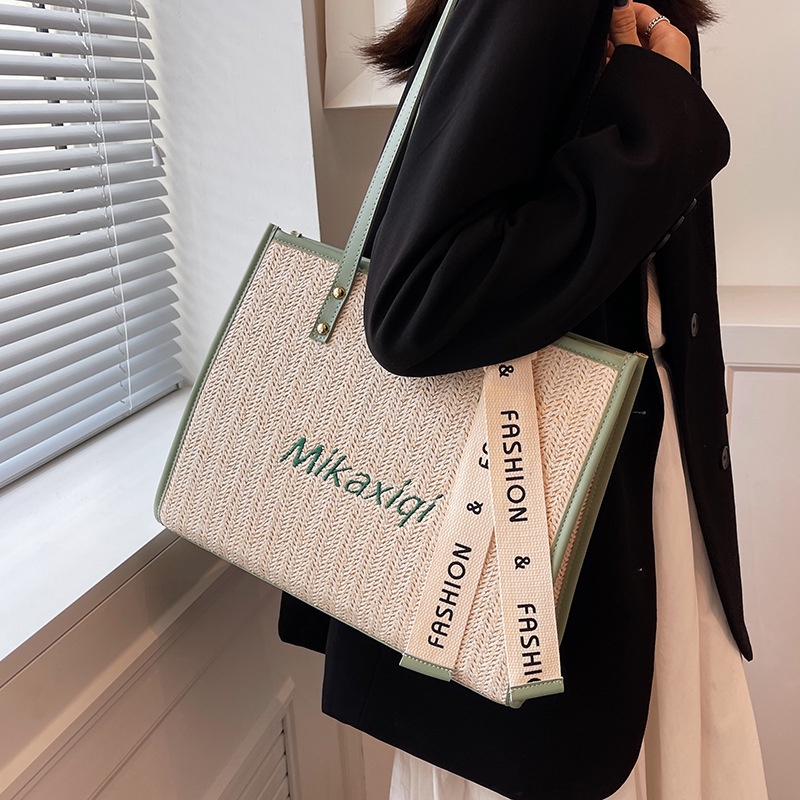 Túi Xách Đeo Vai Đan Cói Cỡ Lớn Thời Trang Nữ Sành Điệu