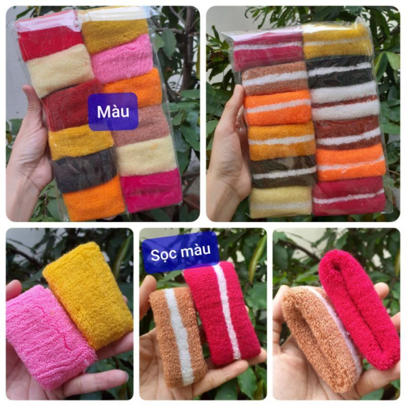 Túi 12 Len cột tóc bản 3-4cm (màu/ sọc)