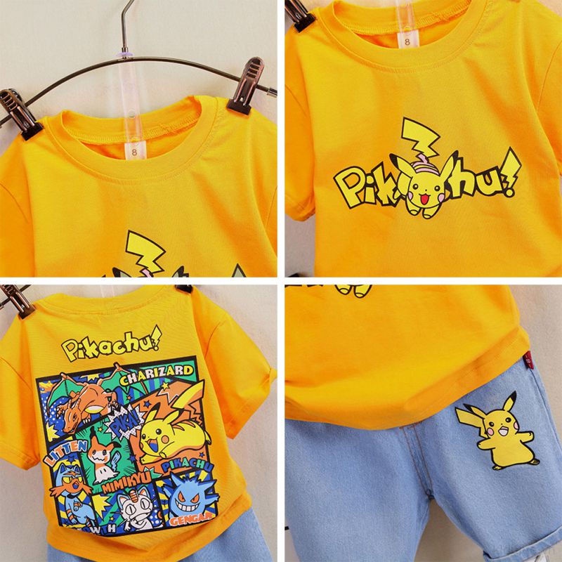 Bộ Quần Áo Ngắn Tay In Hoạt Hình Pikachu Đáng Yêu Cho Bé Trai
