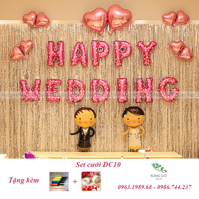 Set Bóng Trang Trí Phòng Cưới ,Set Bóng Happy Wedding Trang Trí Phòng Tân Hôn