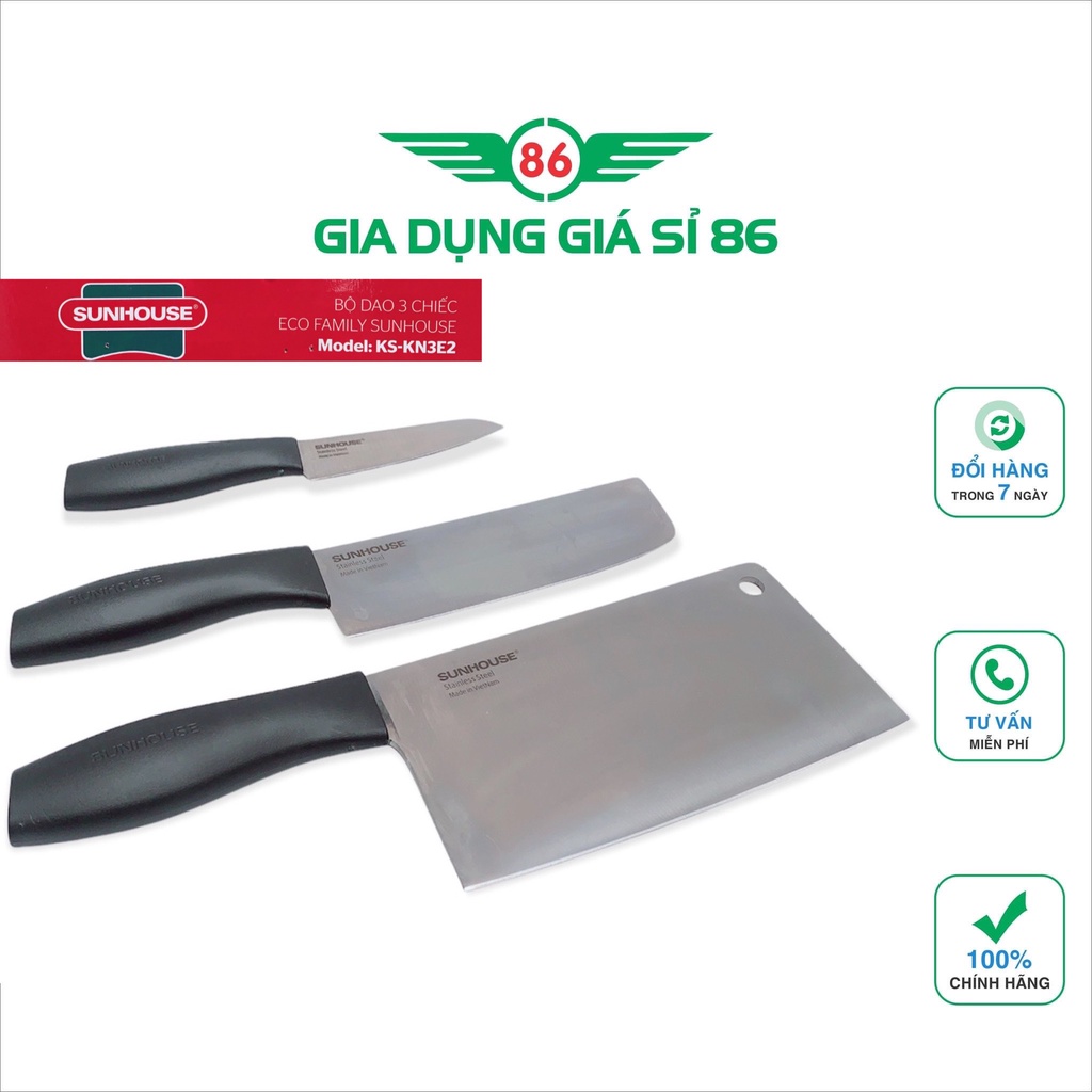 Bộ dao 3 chiếc Eco Family Sunhouse KS-KN3E2- bộ dao siêu tiện lợi, hàng chính gãng