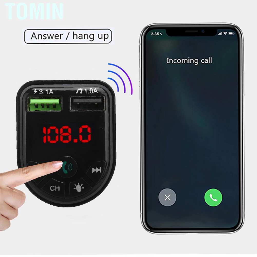 Tomin F5 Car FM Transmitter Bluetooth 5.0 MP3 Player USB2.0 Phone Charging with Colorful Ambient Light