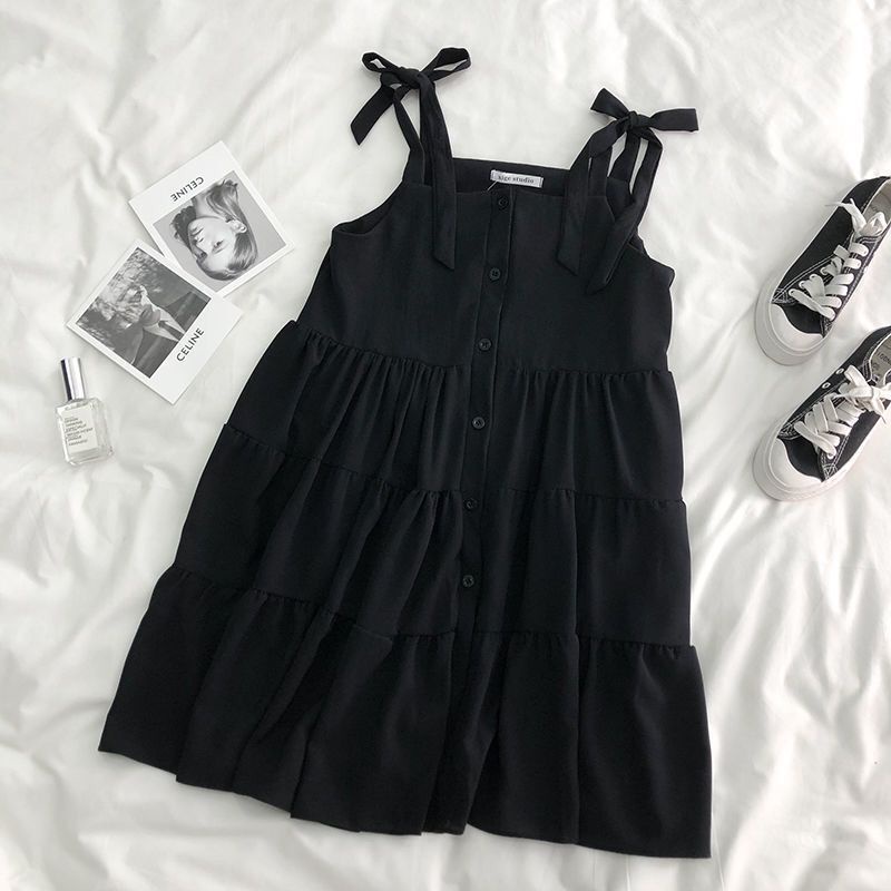 Váy Cho Bé Gái | Set Áo Sơ Mi Tay Ngắn Phồng Cổ Tròn + Chân Váy Ngắn Thời Trang Cho Bé Gái 10-12 - 14-18 Tuổi ，Váy 2 Dây，chân váy đen