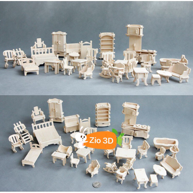 Đồ chơi lắp ráp gỗ 3D Mô hình Nội Thất 36 món