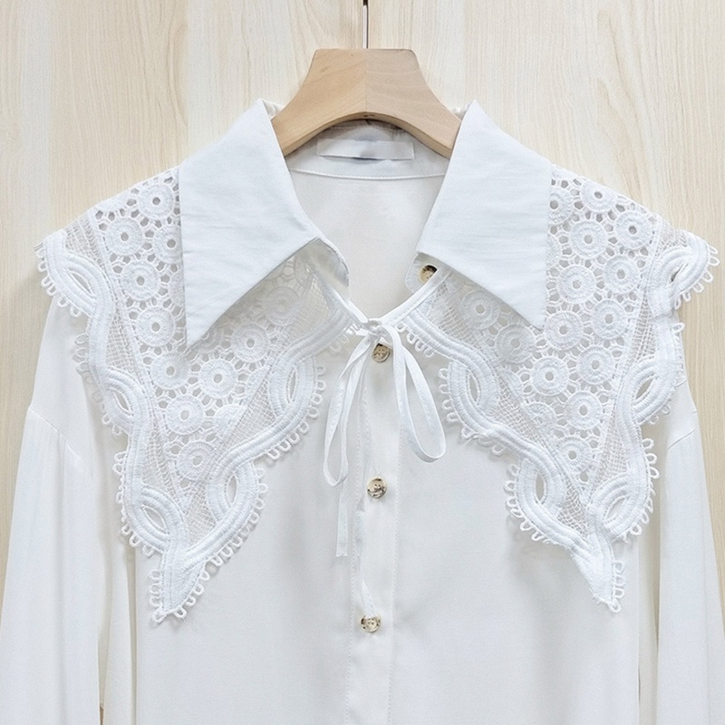 Khăn Choàng Cổ Giả Ren Thêu Họa Tiết Tròn Rỗng Có Thể Tháo Rời Cho Nữ