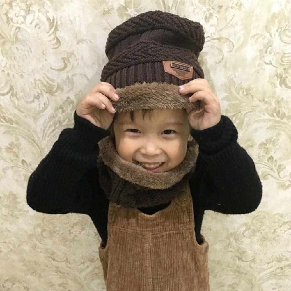 Set Mũ Len Kèm Khăn Choàng Cổ Dày Dặn Giữ Ấm Mùa Đông Cho Bé