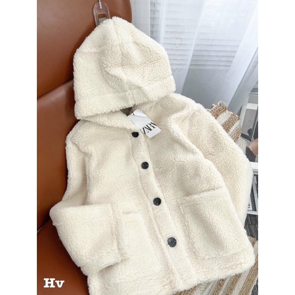 Áo mũ lông 2 túi trước Zara Auth new tag M