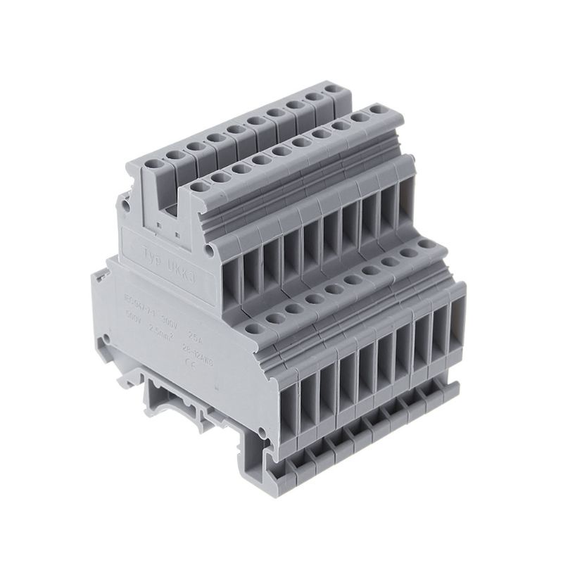 Set 50 Khối Đấu Nối Dây Điện Hai Hàng UKK3 DIN 500V 25A 28-12AWG Màu Xám