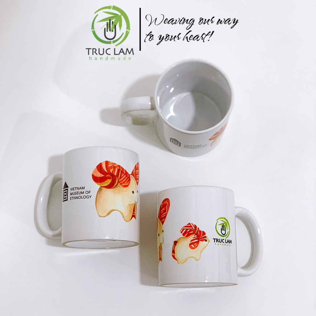 Cốc Uống Nước Có Quai Cầm Chất Liệu Sứ Bát Tràng In Hình 2 Con Dê - Trúc Lâm Handmade