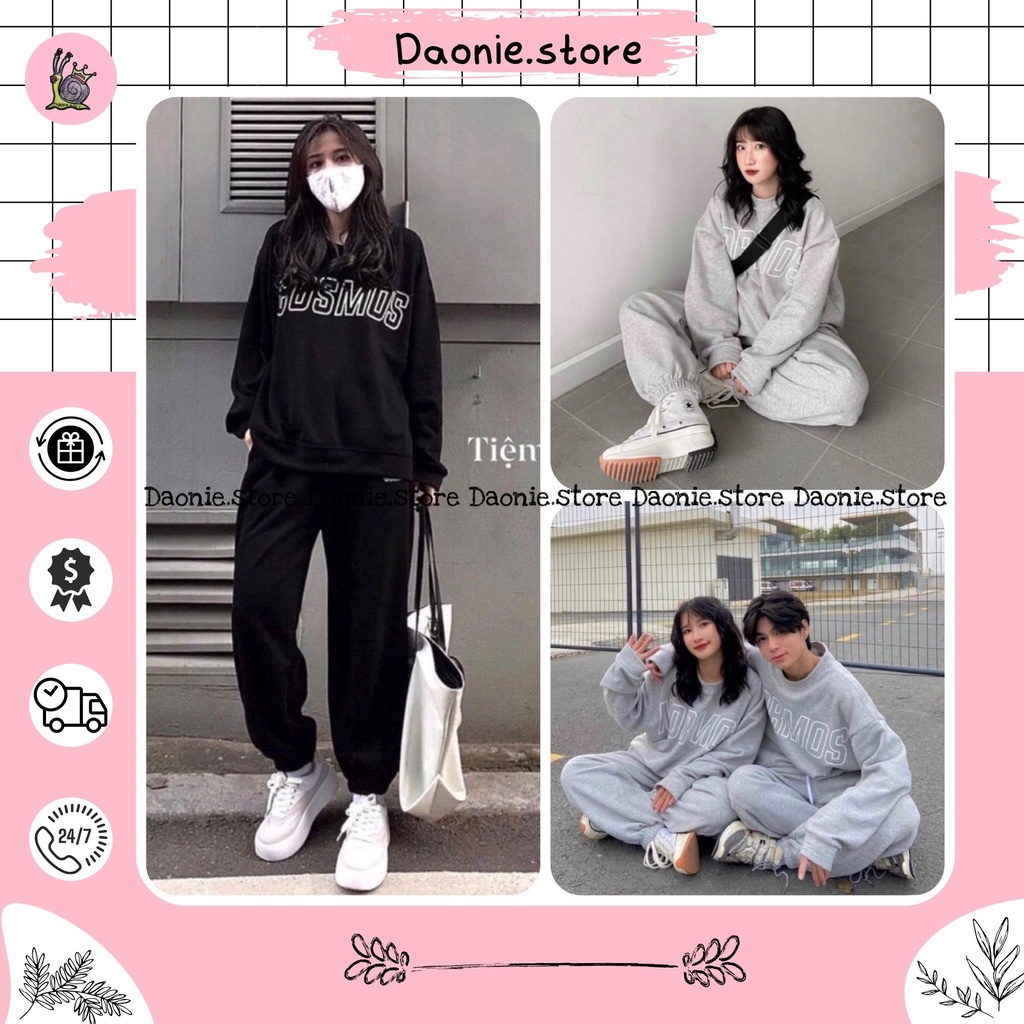 Set nỉ bông Cosmos nam nữ form rộng tay bồng unisex ♥ Bộ đồ quần bom bo chun áo sweater dài tay Ullzang ♥