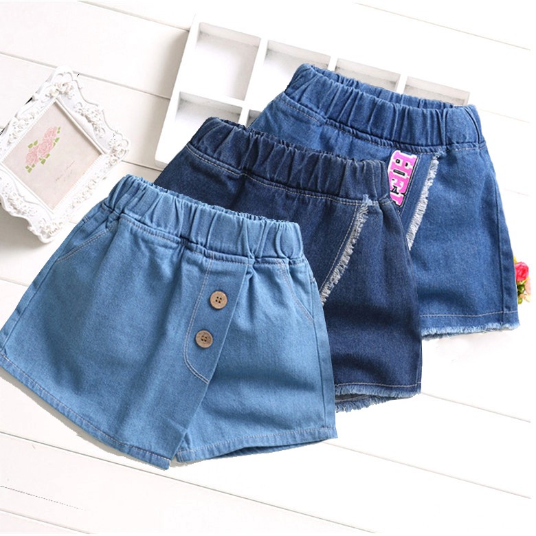 Quần Short Jean Giả Váy Thời Trang Xinh Xắn Cho Bé Gái 3-9 Tuổi