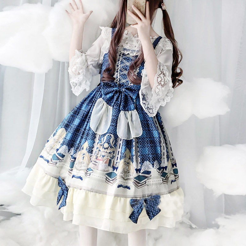 ஐ△Bé gái váy Lolita chân áo sơ mi mùa hè công chúa trẻ em đầy đủ bộ đồ nguyên bản <