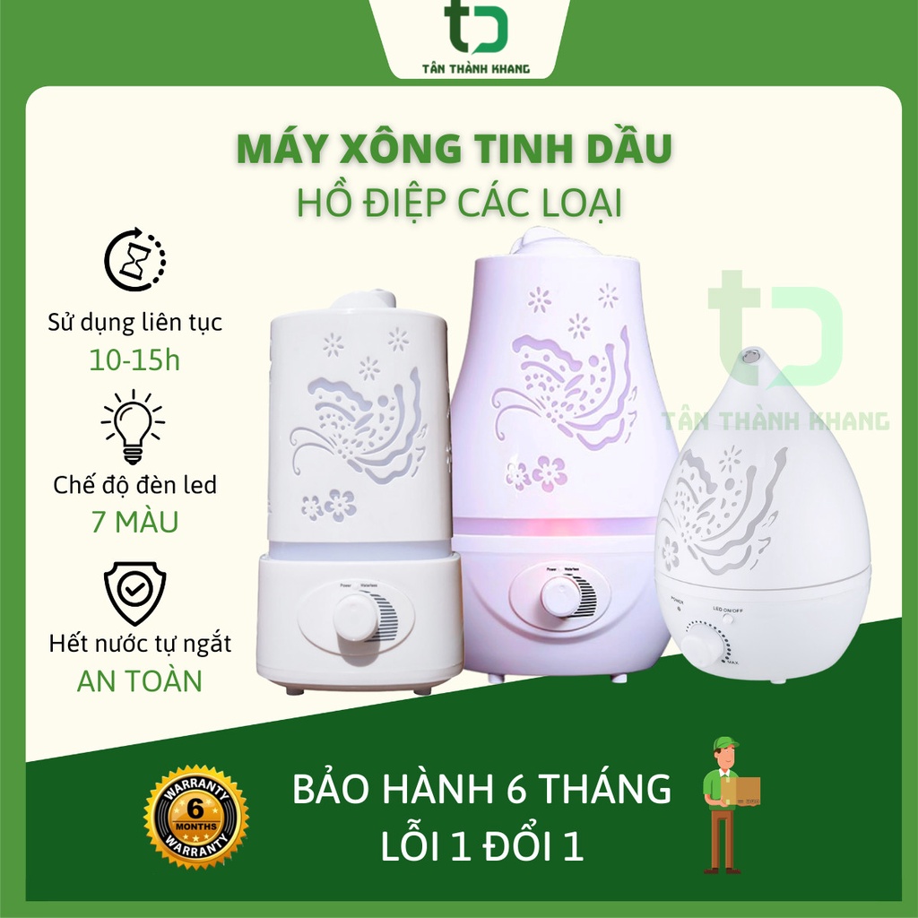 Máy Xông Tinh Dầu, Khuếch Tán Phun Sương Hồ Điệp, Dung Tích Lớn, Đèn Led 7 Màu, Máy Tự Ngắt Khi Hết Nước