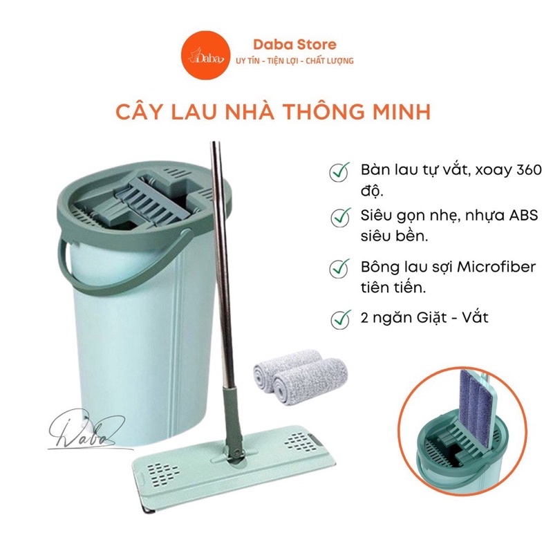 Bộ cây lau nhà 2 ngăn xoay 360 độ tách nước bẩn tự vắt thông minh, tiện lợi, chổi lau nhà tiện lợi