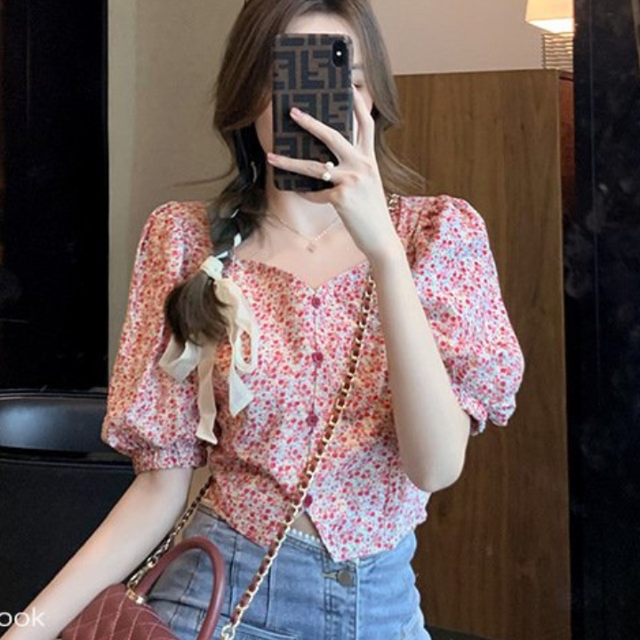 Áo kiểu hoa nhí cổ vuông nữ tính - nhiều size, form dáng đẹp dễ mix cùng chân váy, quần thích hợp mặc dạo phố, công sở