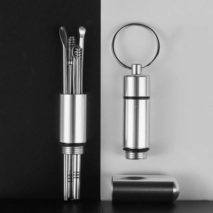 Bộ dụng cụ vệ sinh tai ngoáy tai đồ lấy ráy tai Cao Cấp 6 món bằng thép không gỉ cho gia đình.móc khoá