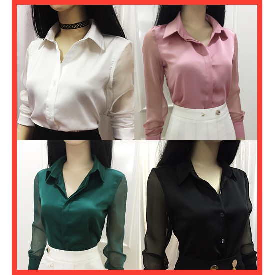 Áo Tay Dài Nữ 💖𝑭𝒓𝒆𝒆𝒔𝒉𝒊𝒑💖 Áo Lụa Tay Voan Công Sở Vải Đẹp, Nhiều Màu, Hàng Cao Cấp