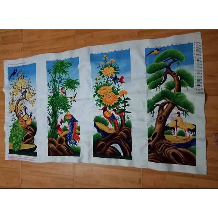 Tranh thêu chữ thập tứ quý Tùng cúc trúc mai A1123