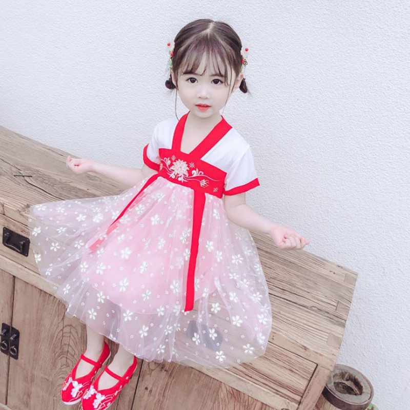 Đầm công chúa phối lưới phong cách Trung Hoa cổ điển đáng yêu cho bé gái