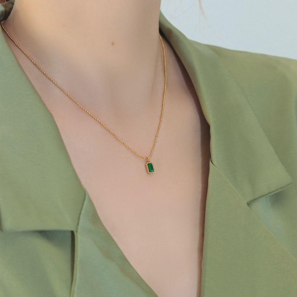 Vòng cổ Mặt Vuông Màu Xanh Lá Cây Đơn Giản Cho Nữ MXMUSTY|Vòng cổ Thời Trang Xinh Xắn Cho Nữ
