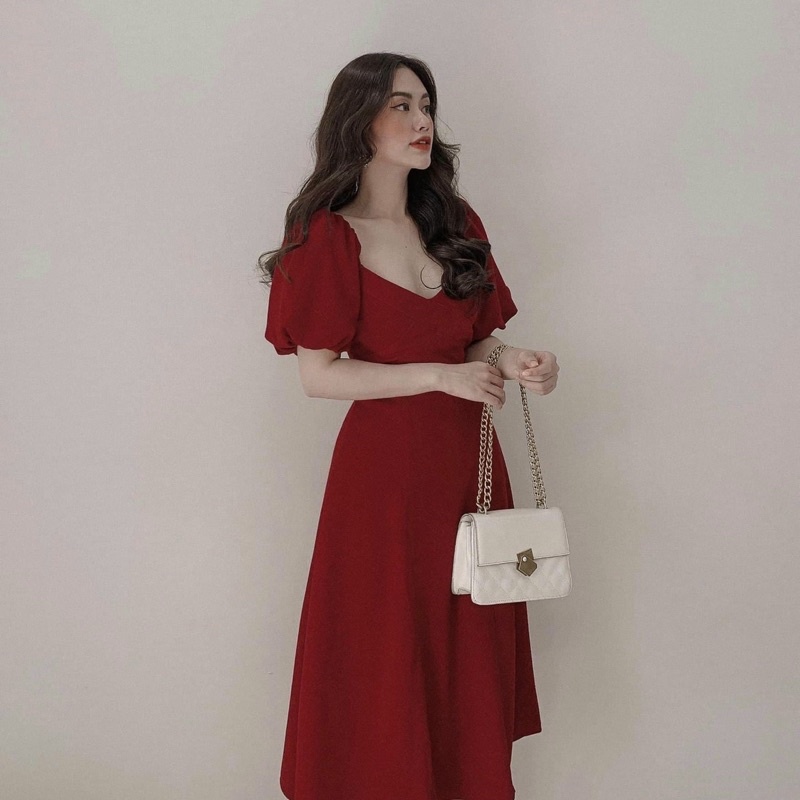 Đầm đỏ cổ V basic (kèm hình thật) | BigBuy360 - bigbuy360.vn