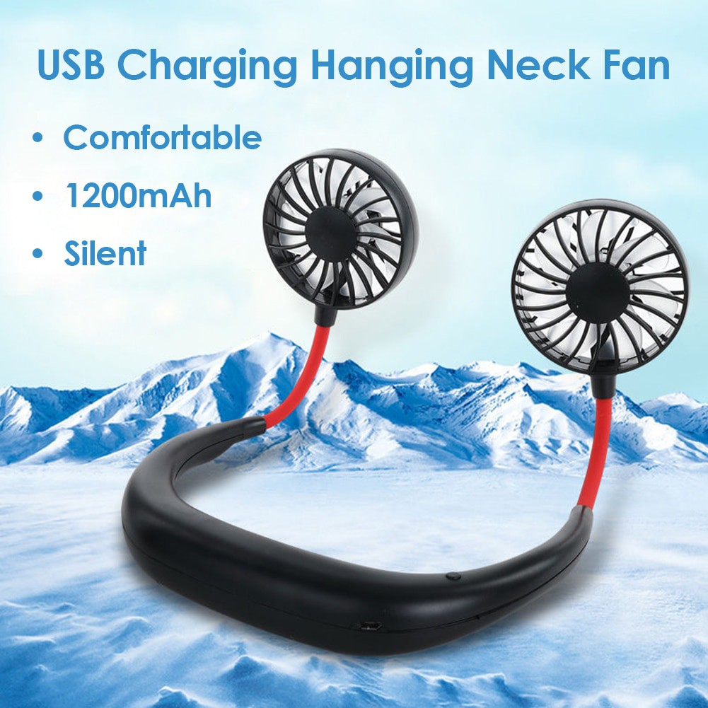 Neck Band Fan Portable Mini Double Wind Head Summer Lazy Neckband Fan USB Rechargeable for Outdoor Sports Travel Air Cooler Fan