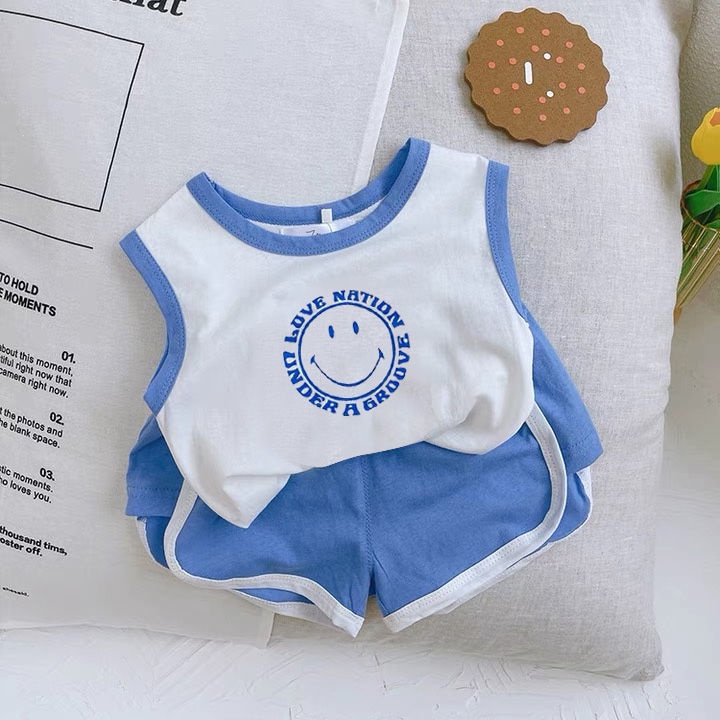 Bộ Áo Thun Sát Nách In Hoạt Hình + Quần Short Thời Trang Mùa Hè Hàn Quốc Cho Bé Trai