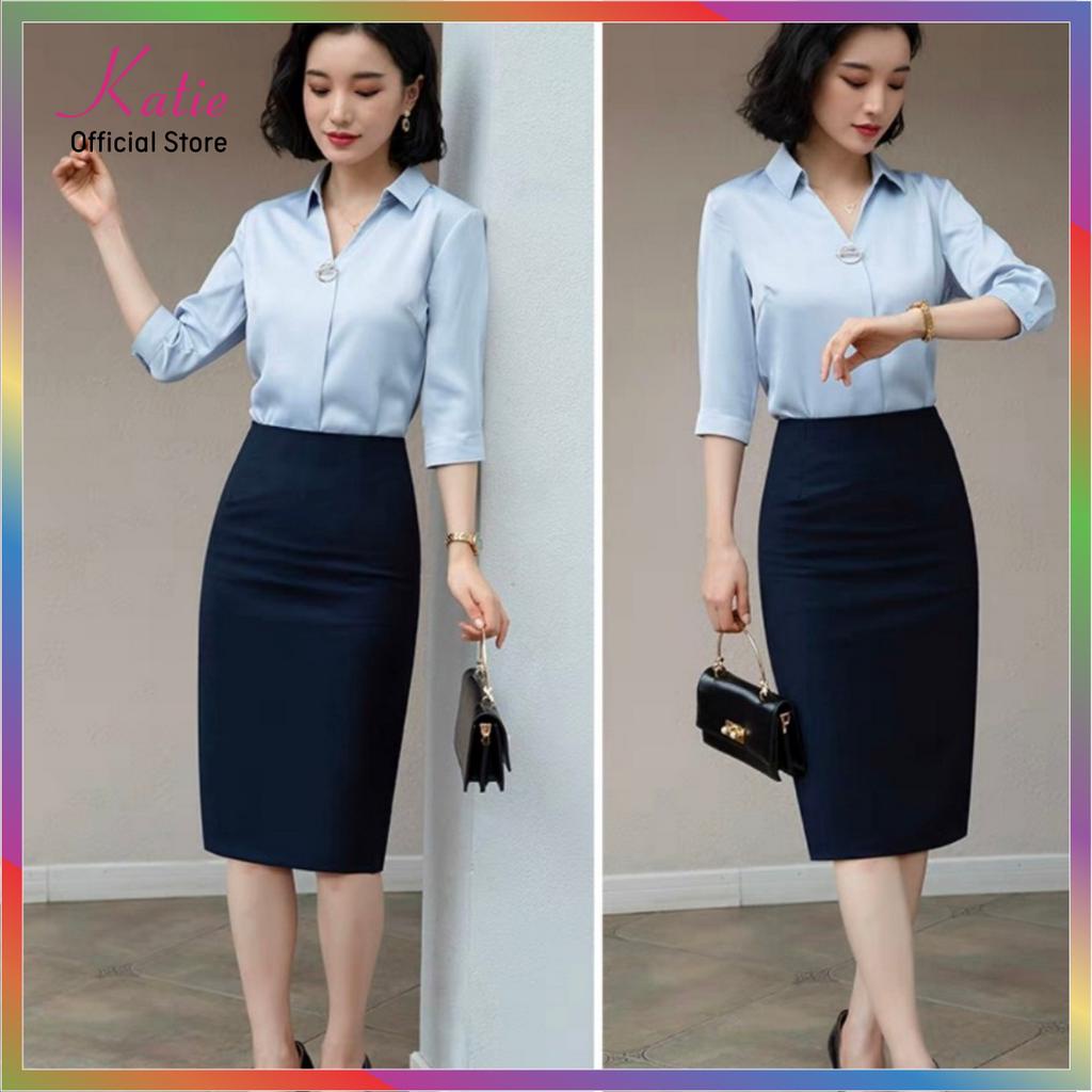 Chân Váy Công Sở 2 Lớp Dài 60cm Katie Chân Váy Bút Chì 2 Lớp Co Giãn Có Túi Váy Quần BigSize Đến 80kg CVQ60cm