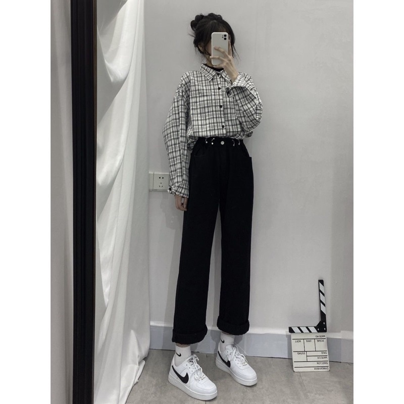 Quần Jeans Nam Nữ Màu Trắng Đen Xanh Ống Rộng Cạp Cao Gài Khuy Phong Cách Ulzzang Phom Unisex Loại 1 Mặc Hàng Ngày