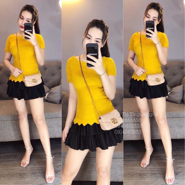 Áo len cổ viền hoa ngắn tay sọc tăm dáng ôm - NhiNhi Shop | BigBuy360 - bigbuy360.vn