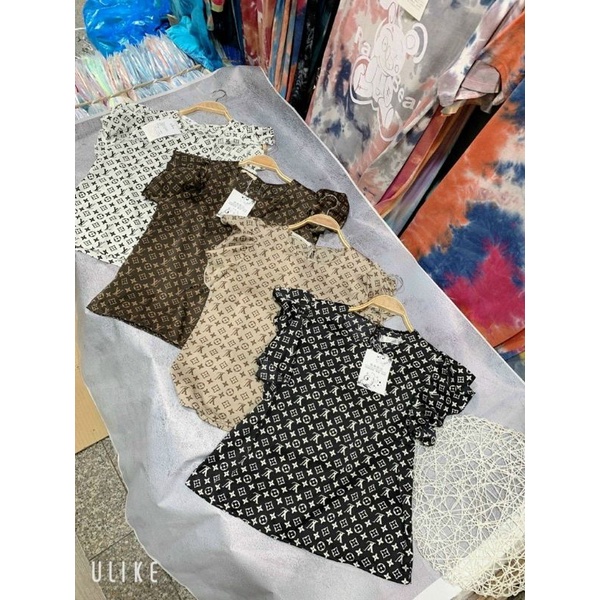 Áo somi họa tiết LV lụa tay cánh tiên_sơ mi kiểu nữ trẻ trung