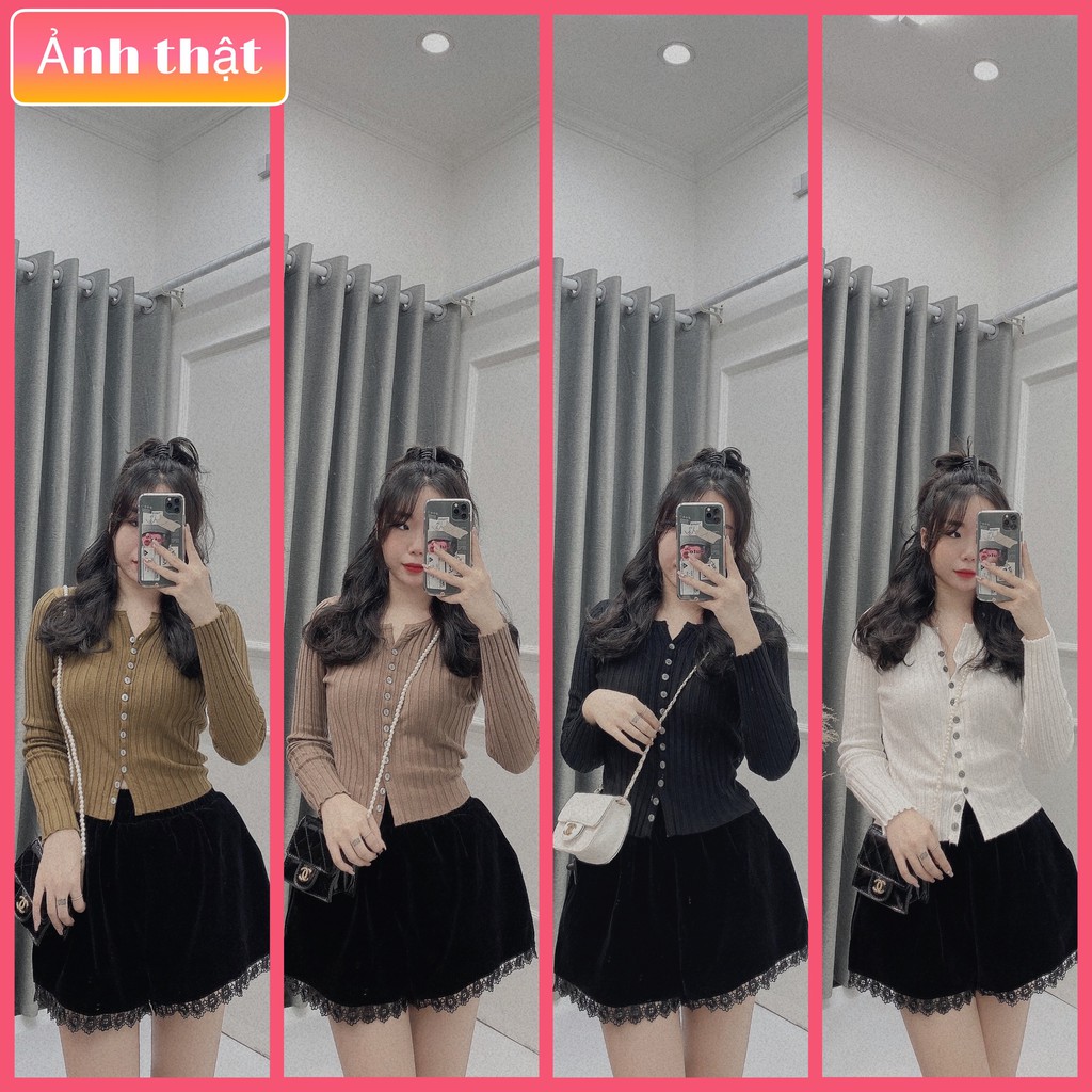 Áo len mỏng dài tay Hàn Quốc , Áo len gân kiểu cúc dọc | BigBuy360 - bigbuy360.vn