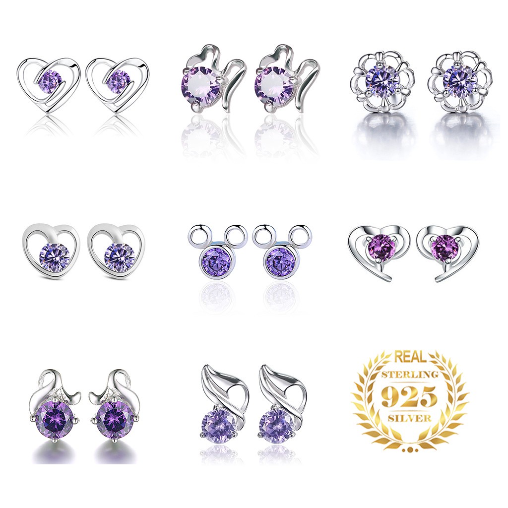 Bông Tai Mạ Bạc 925 Hình Trái Tim Và Cỏ May Mắn Phong Cách Hàn Quốc