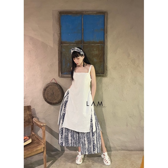 Set gồm Áo xẻ tà và Quần ống xoè rộng thổ cẩm vải Linen