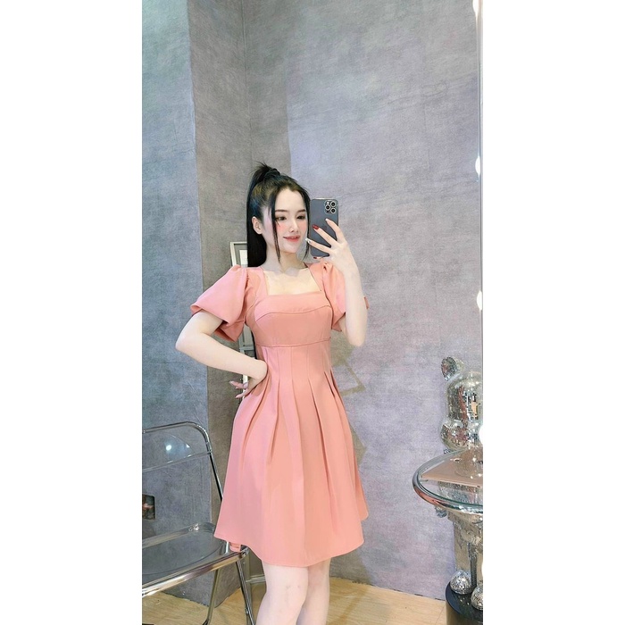 Đầm Váy Nữ Cổ Vuông Tay Phồng Đi Tiệc Thiết Kế Dáng Xòe Nữ Tính Nhẹ Nhàng Thời Trang Nữ Xm Minh Phúc