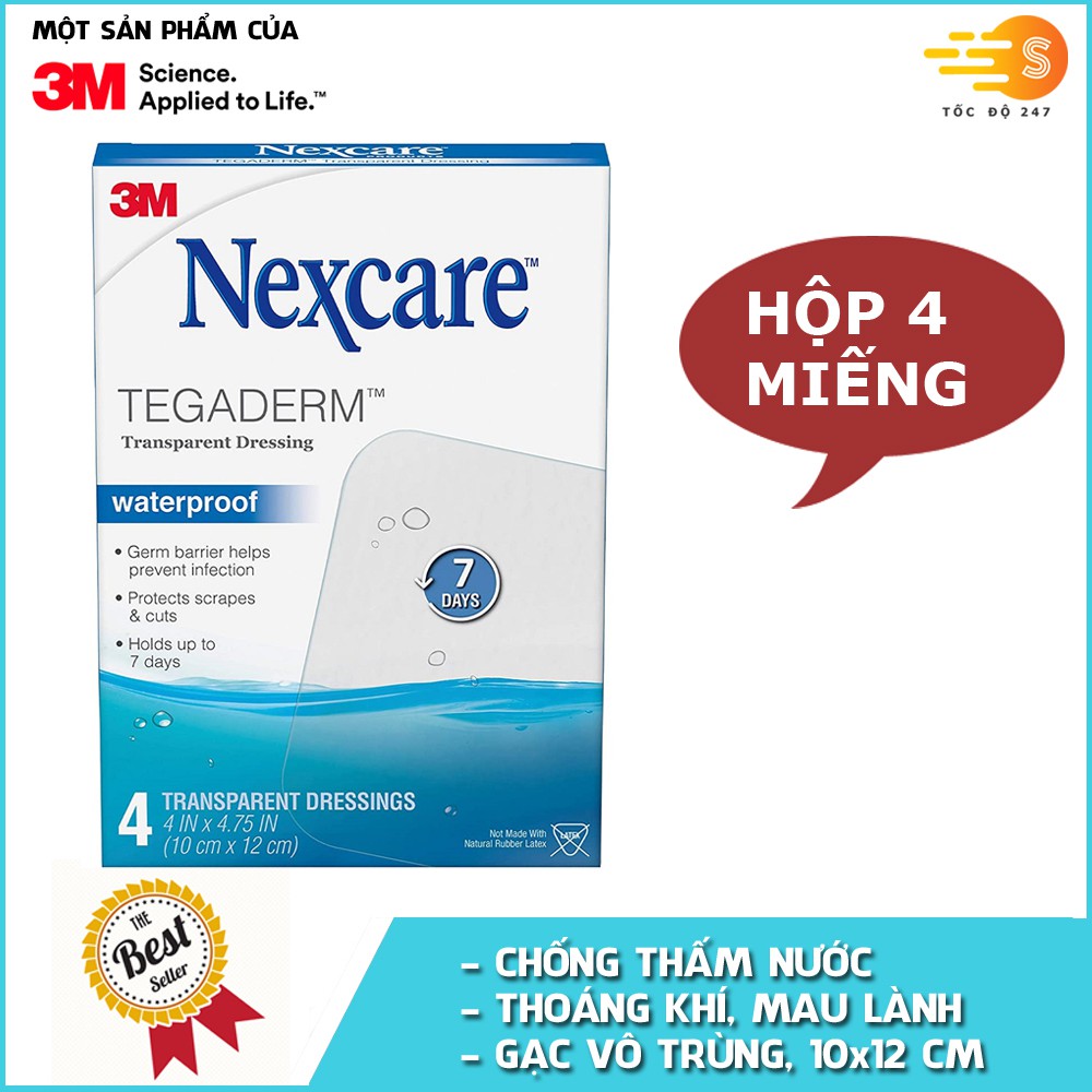 Hộp 4 miếng gạc vô trùng chống thấm nước trong suốt Nexcare 3M GVT-H1626 - kích thước 10x12cm