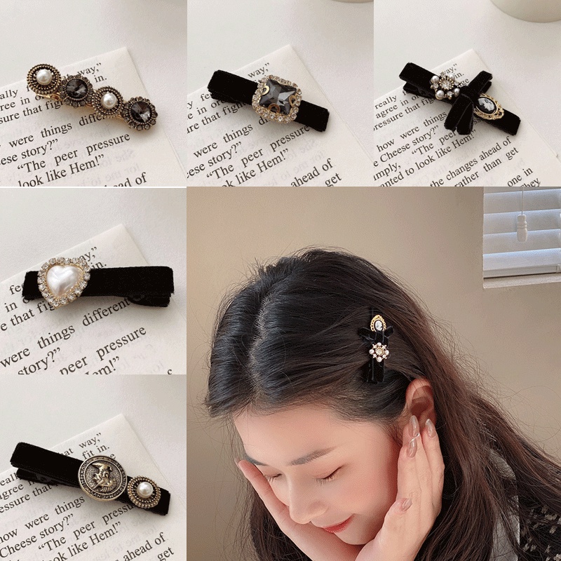 Kẹp Tóc Hình Nơ Đính Ngọc Trai Phong Cách Vintage Cổ Điển