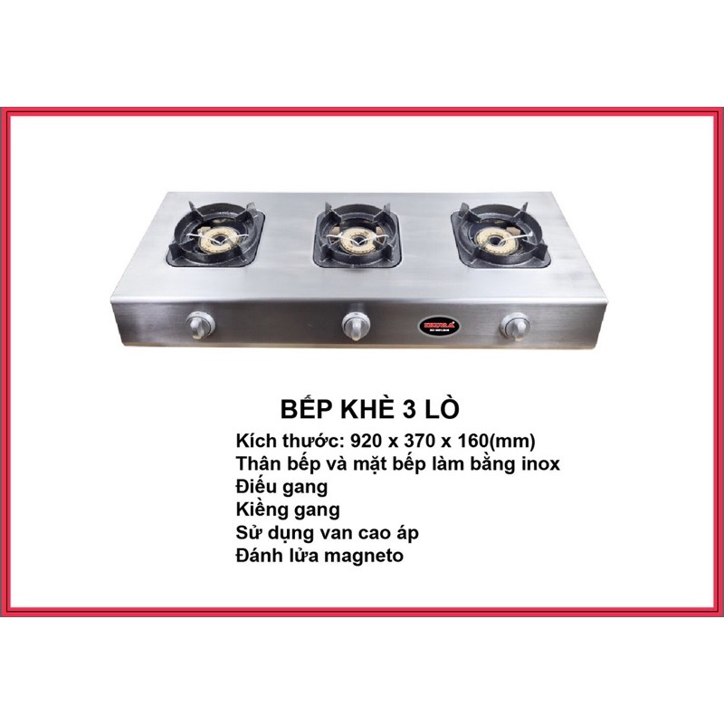 Bếp khè Inox hộp 3 lò - bếp khè để bàn 3 cửa - bếp bò né - bếp mỳ cay - bếp cháo dinh dưỡng