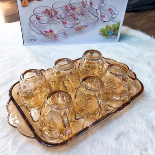 Bộ Cốc Chén Kèm Khay+ Bình thủy tinh