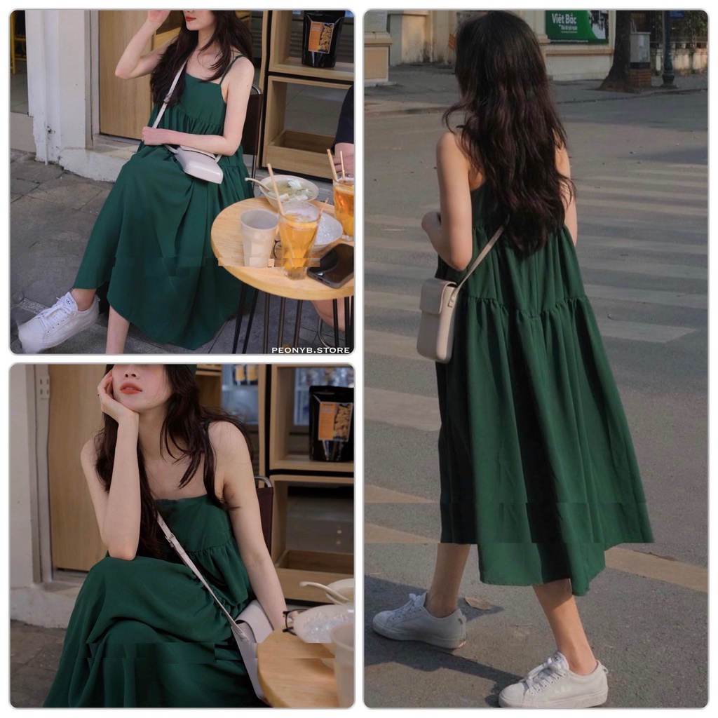 Đầm 2 Dây Đũi Xước Xanh PEONYB Nữ [FREESHIP] 🌸 Váy babydoll mặc đi biển bánh bèo tiểu thư form rộng hàn quốc Ulzzang 🌸 | WebRaoVat - webraovat.net.vn