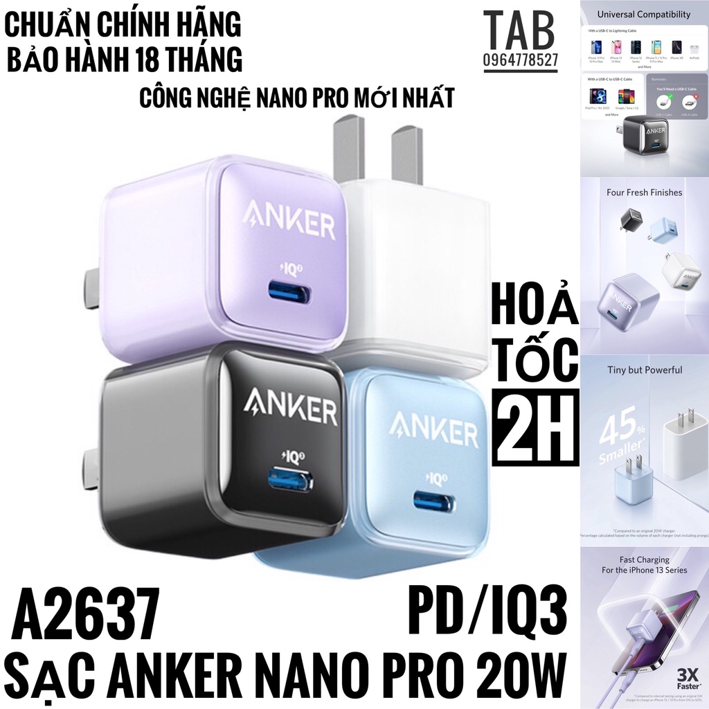 Sạc Anker NANO Pro 20w PD/IQ 3.0 - A2637 (Bảo Hành 18T)