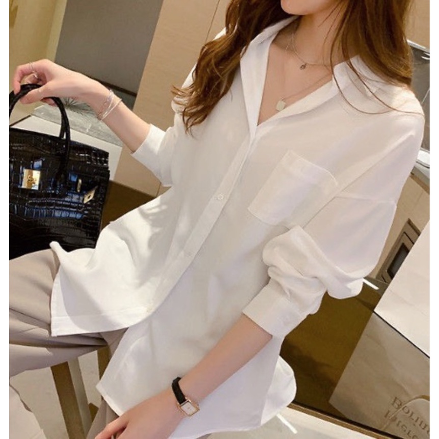 Áo sơ mi nữ Maika form rộng dài tay màu trắng lụa hàn mát mịn phong cách Ulzzang Hàn Quốc Your Love Shop