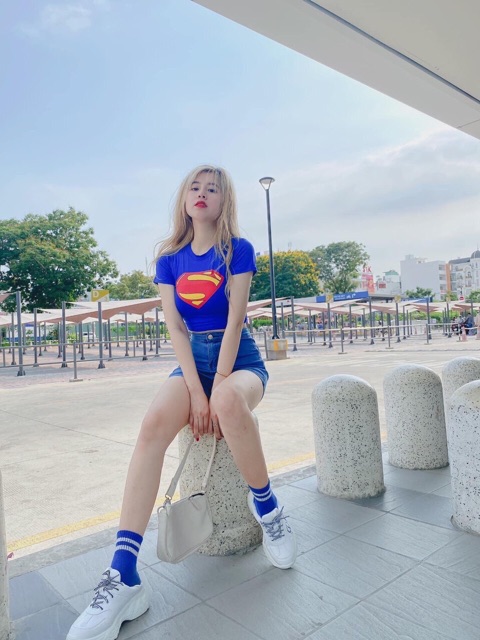 ❤Áo croptop Superman siêu hot hit❤️chất thun lạnh mềm mịn ( Hình Thật 100% ) free size dưới 55kg vừa