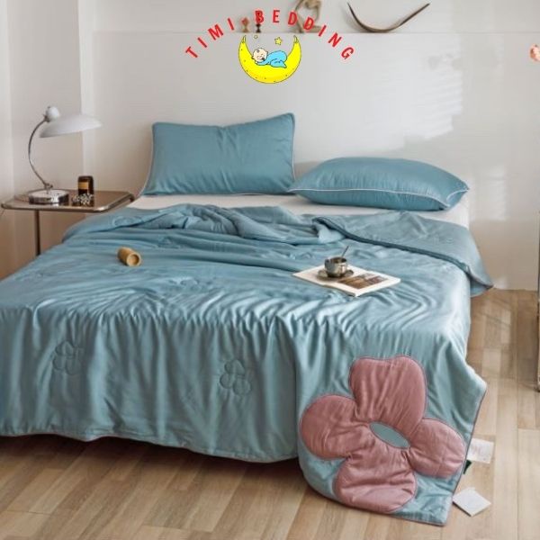 Chăn hè tencel thêu hoa nhập khẩu cao cấp, mát mẻ kích thước 2x2,3m - mền hè tencel – Timibedding