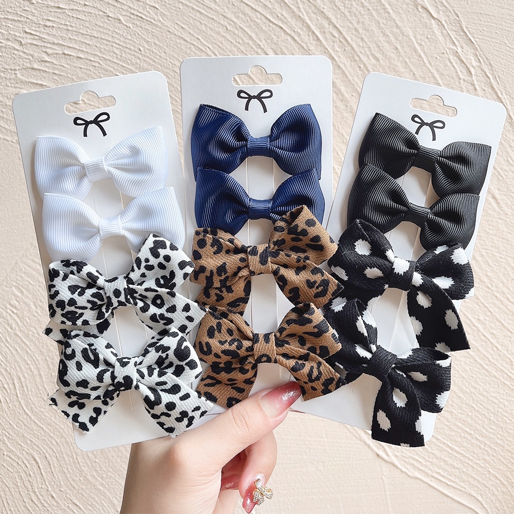 KIDSBOWS Set 4 Kẹp Tóc Nơ In Họa Tiết Da Báo Dễ Thương Cho Bé Gái