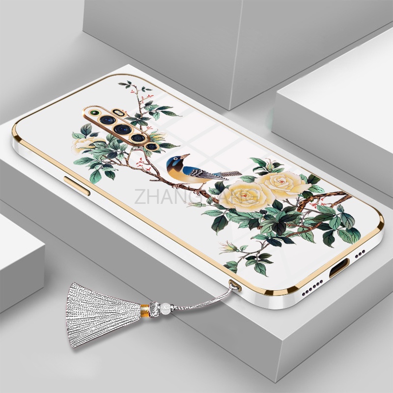 Ốp Điện Thoại Silicon Mềm Mạ Điện Họa Tiết Hoa Và Chim Kèm Dây Đeo Cho oppo reno2 f reno 2 reno
