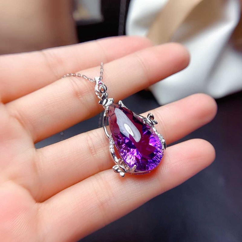 Vòng cổ Mặt Hình Học Đính Đá Zircon Tím Phong Cách Âu Mỹ Thời Trang Cho Nữ