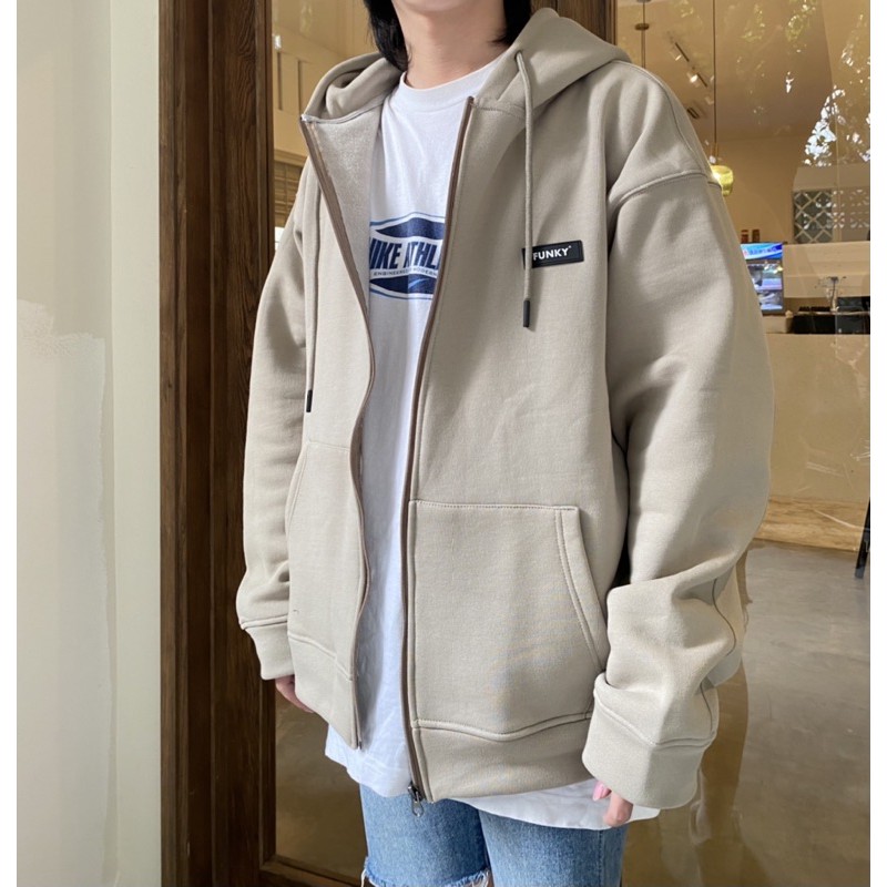 ÁO HOODIE ZIP BEGIE (NÂU DA)